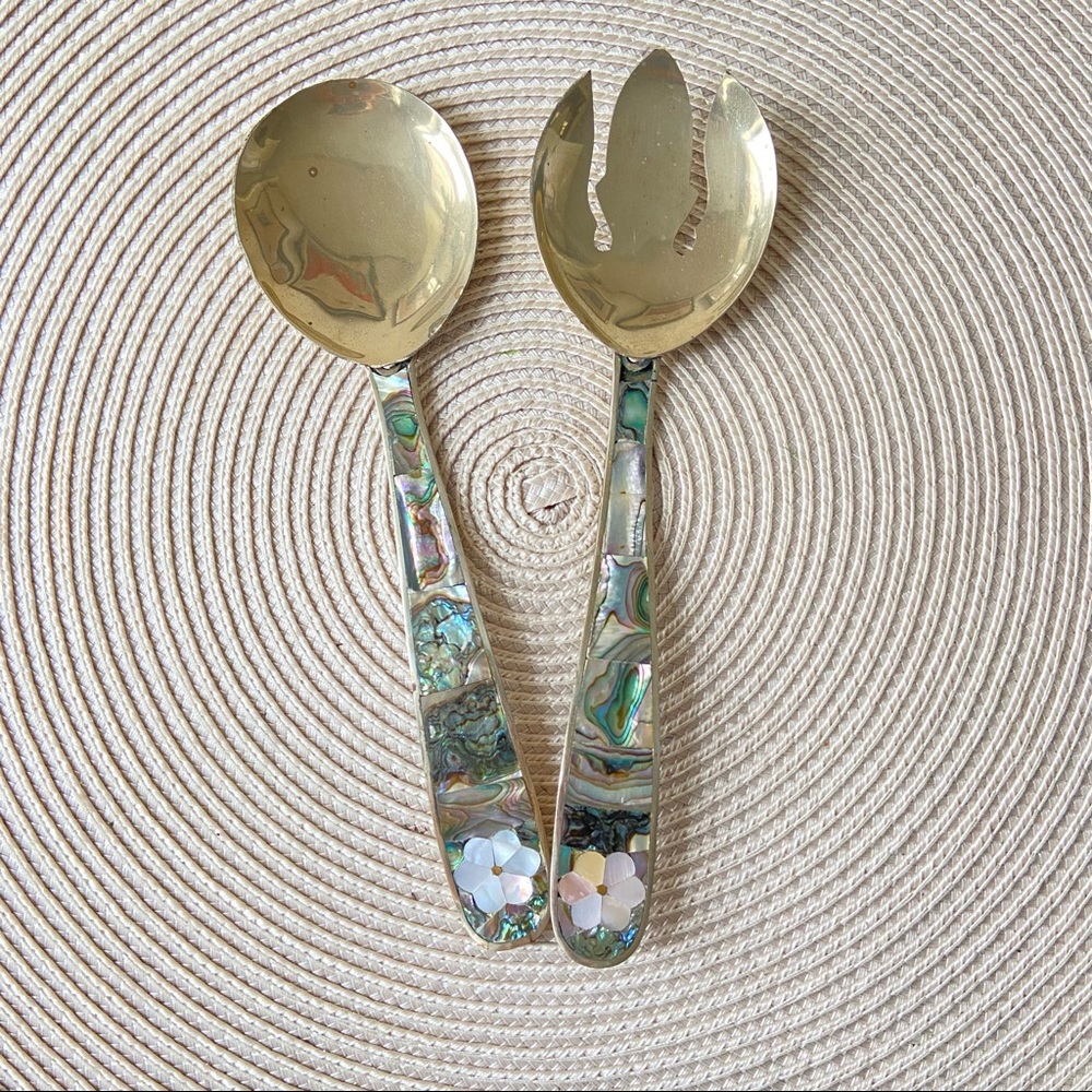 Brass & Shell Inlayed Serving Utensils